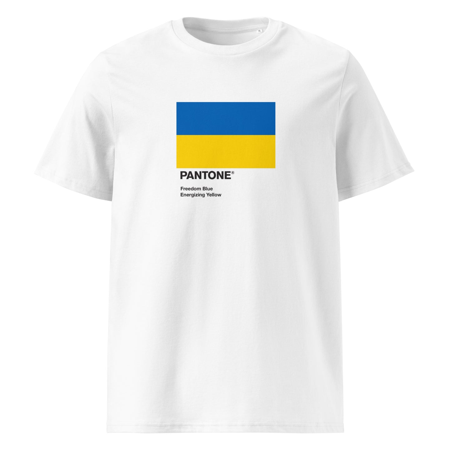 Ukrainian Pantone Flag Unisex organic printed cotton t-shirt in white