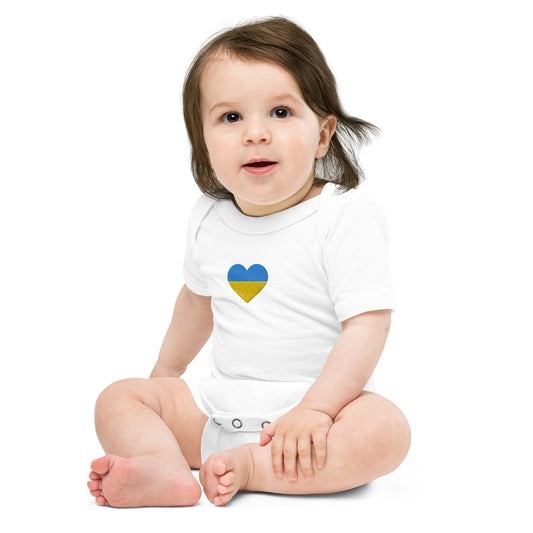 Ukrainian heart baby short sleeve one piece in white 3-24 months