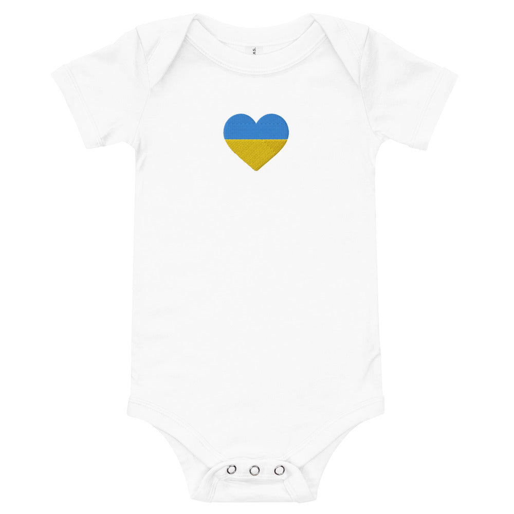 Ukrainian heart baby short sleeve one piece in white 3-24 months