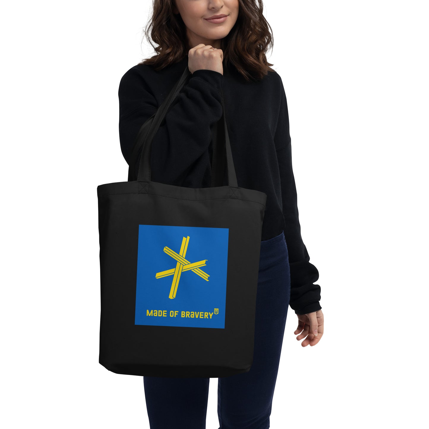 Made of bravery blue Eco Tote Bag in black