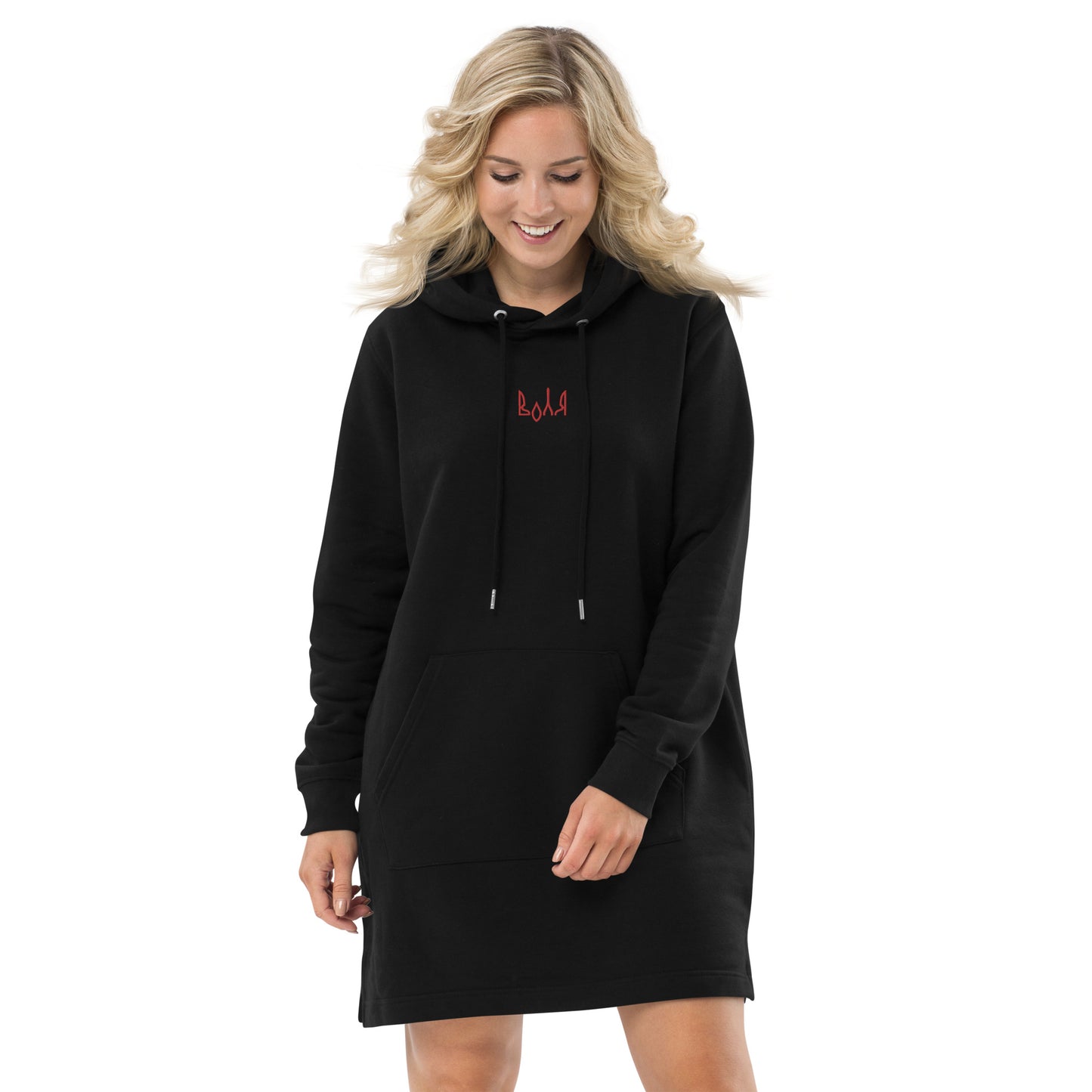 VOLYA Woman hoodie dress with embroidery in black