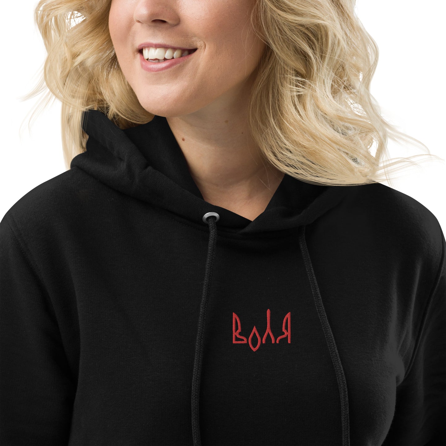 VOLYA Woman hoodie dress with embroidery in black