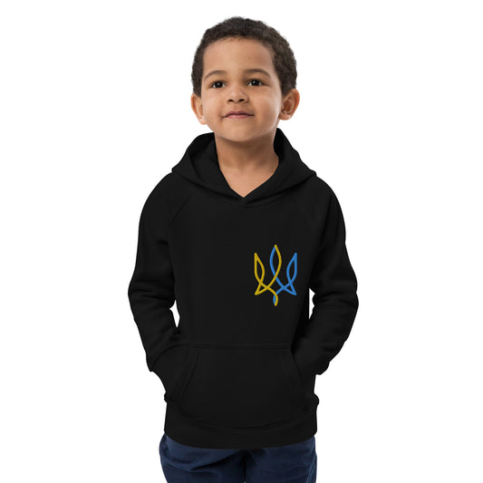 Kids eco hoodie with tryzub embroidery in color