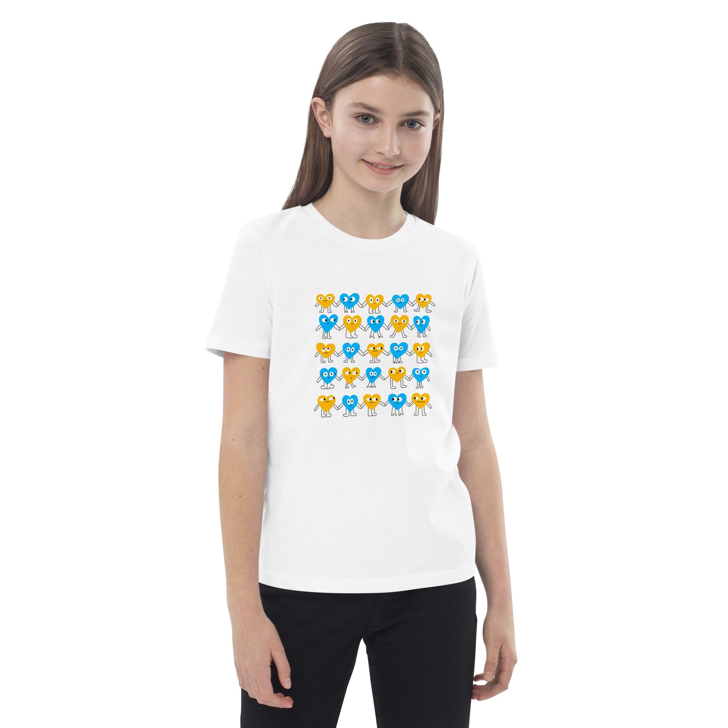 Hearts by @nina_dzyvulska printed organic cotton kids t-shirt 3-14 yrs