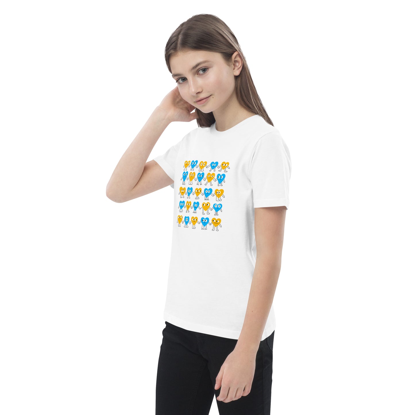 Hearts by @nina_dzyvulska printed organic cotton kids t-shirt 3-14 yrs