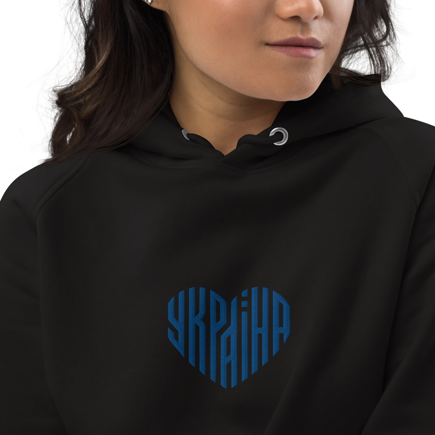 Heart Ukraine embroidered unisex pullover hoodie in black
