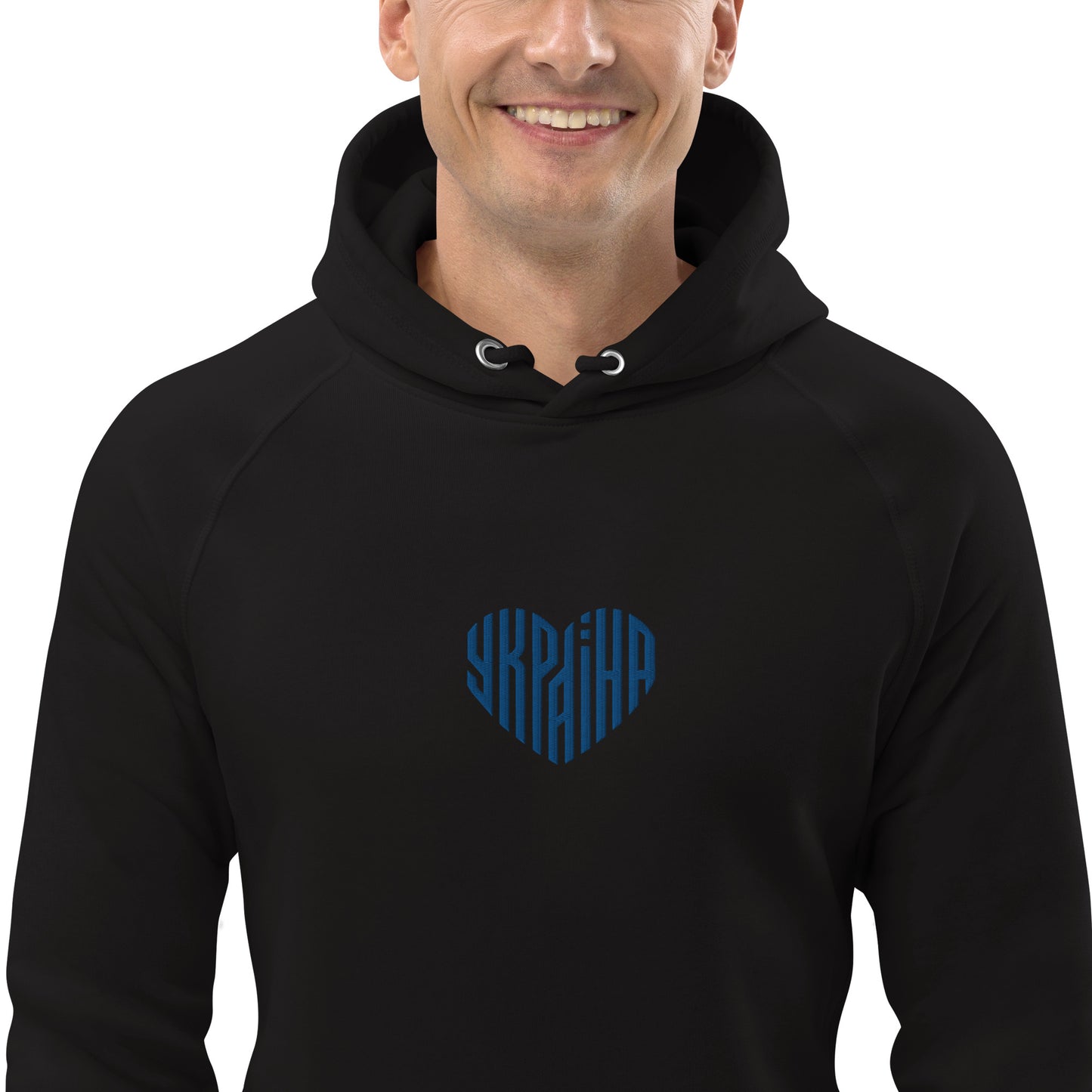 Heart Ukraine embroidered unisex pullover hoodie in black