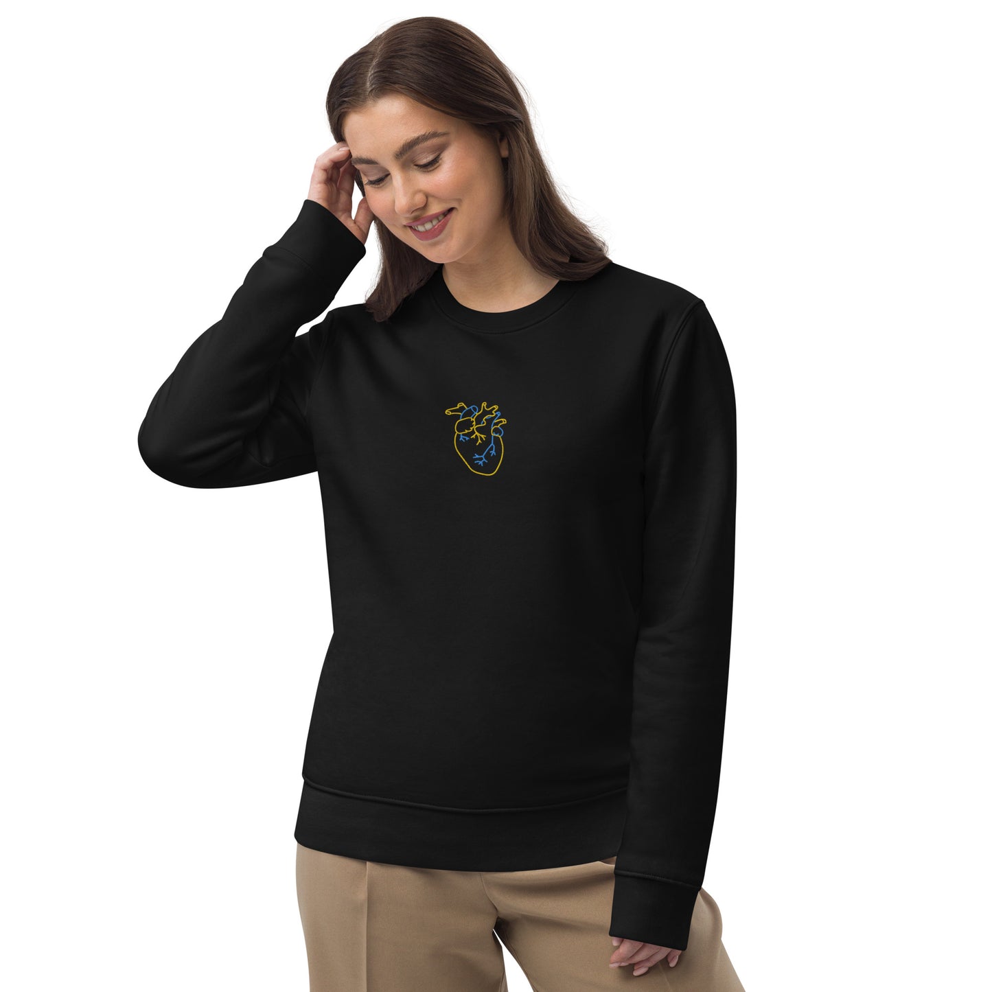 Heart lines embroidered unisex eco sweatshirt in black