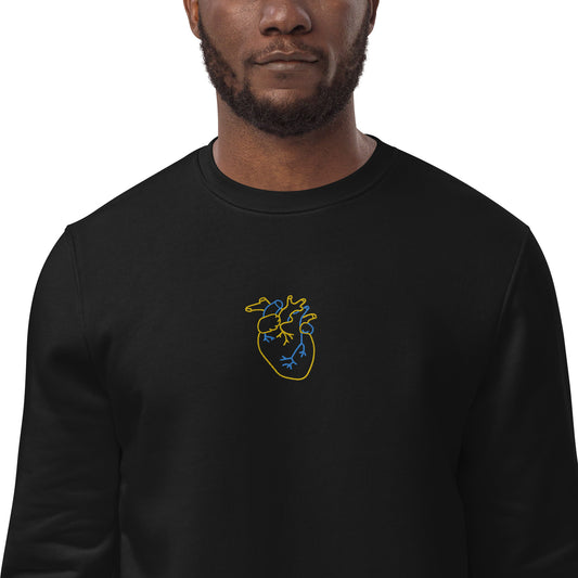 Heart lines embroidered unisex eco sweatshirt in black