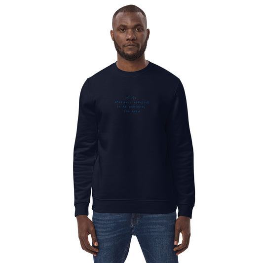 Amazingly gorgeous embroidered unisex eco sweatshirt in dark blue