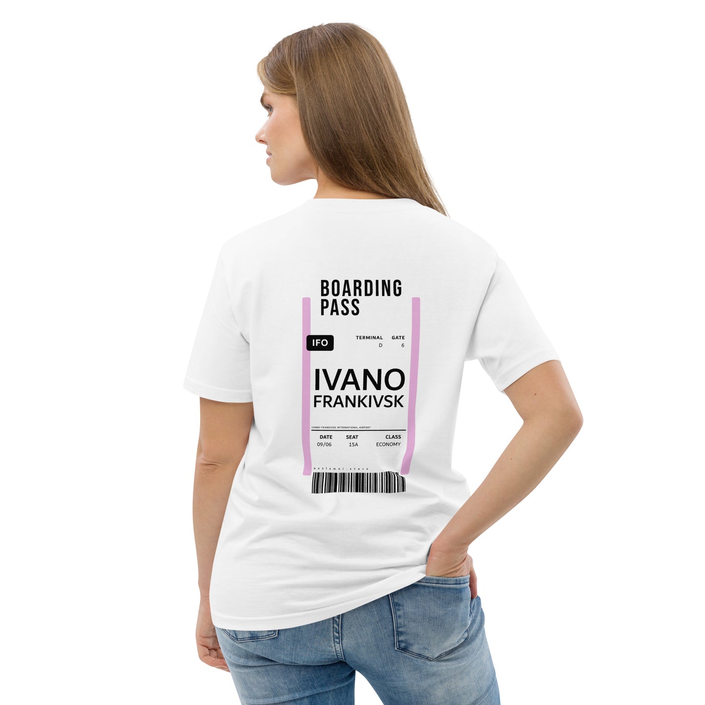 Boarding Pass Ivano-Frankivsk Unisex organic cotton t-shirt
