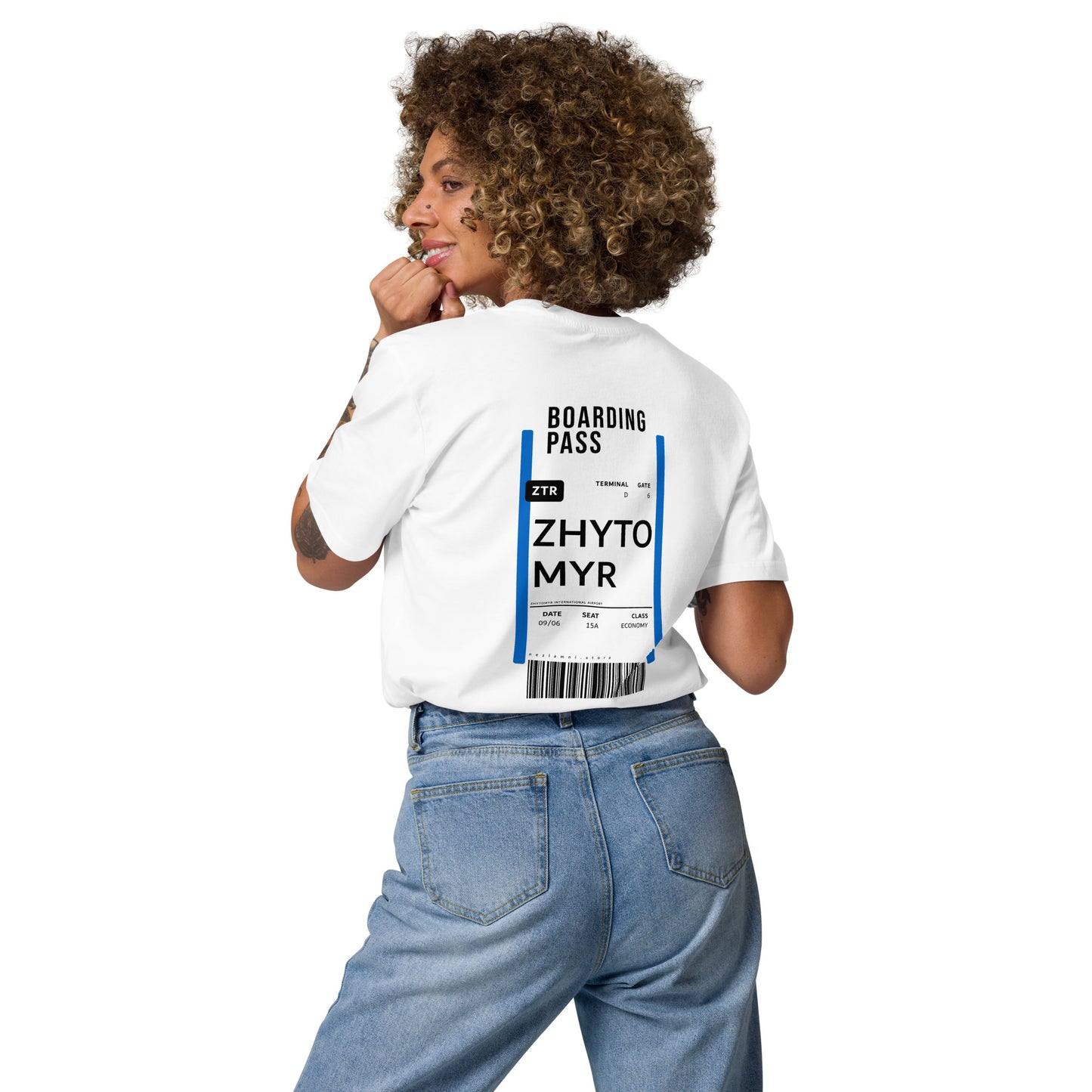 Boarding Pass Zhytomyr unisex organic cotton t-shirt