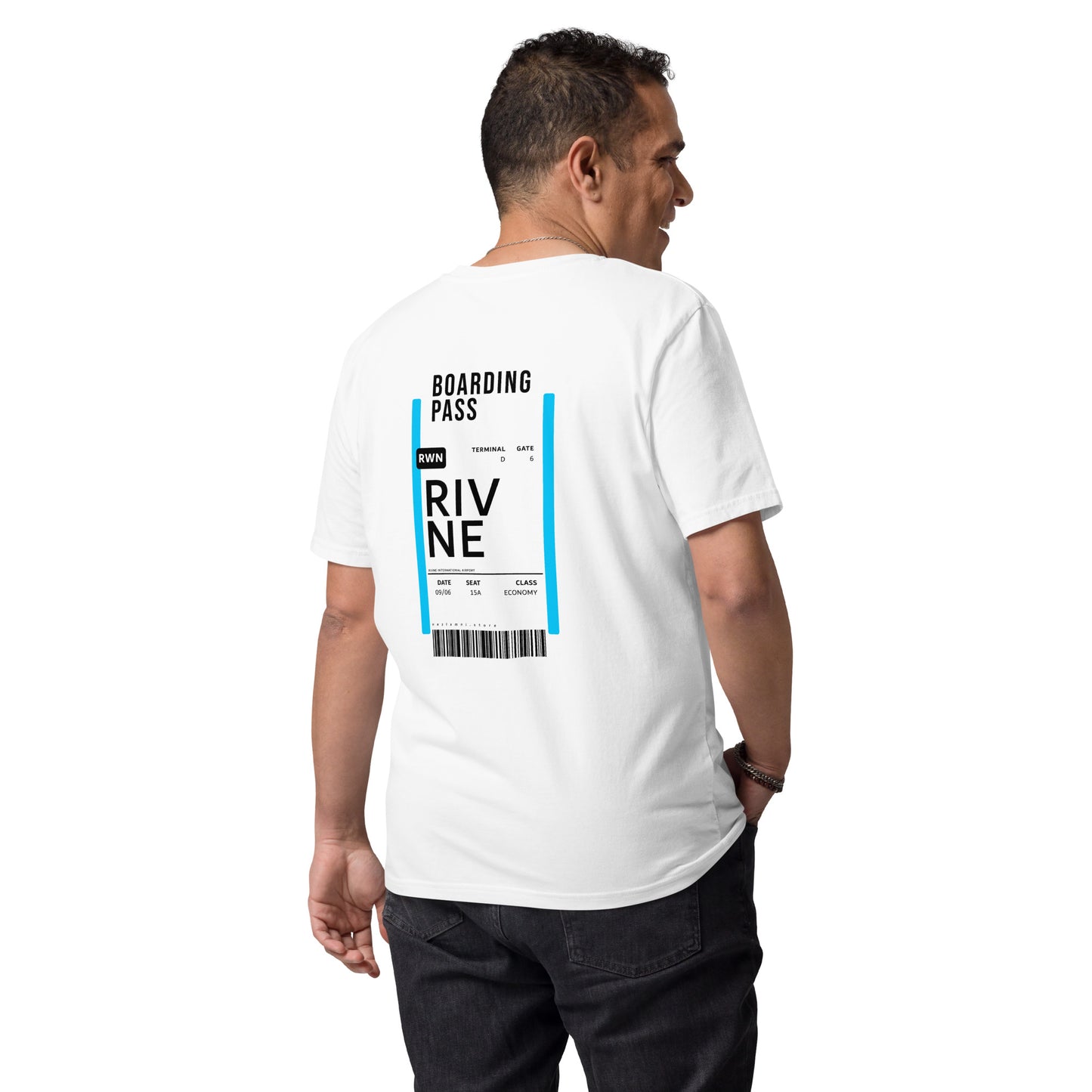 Boarding Pass Rivne unisex organic cotton t-shirt