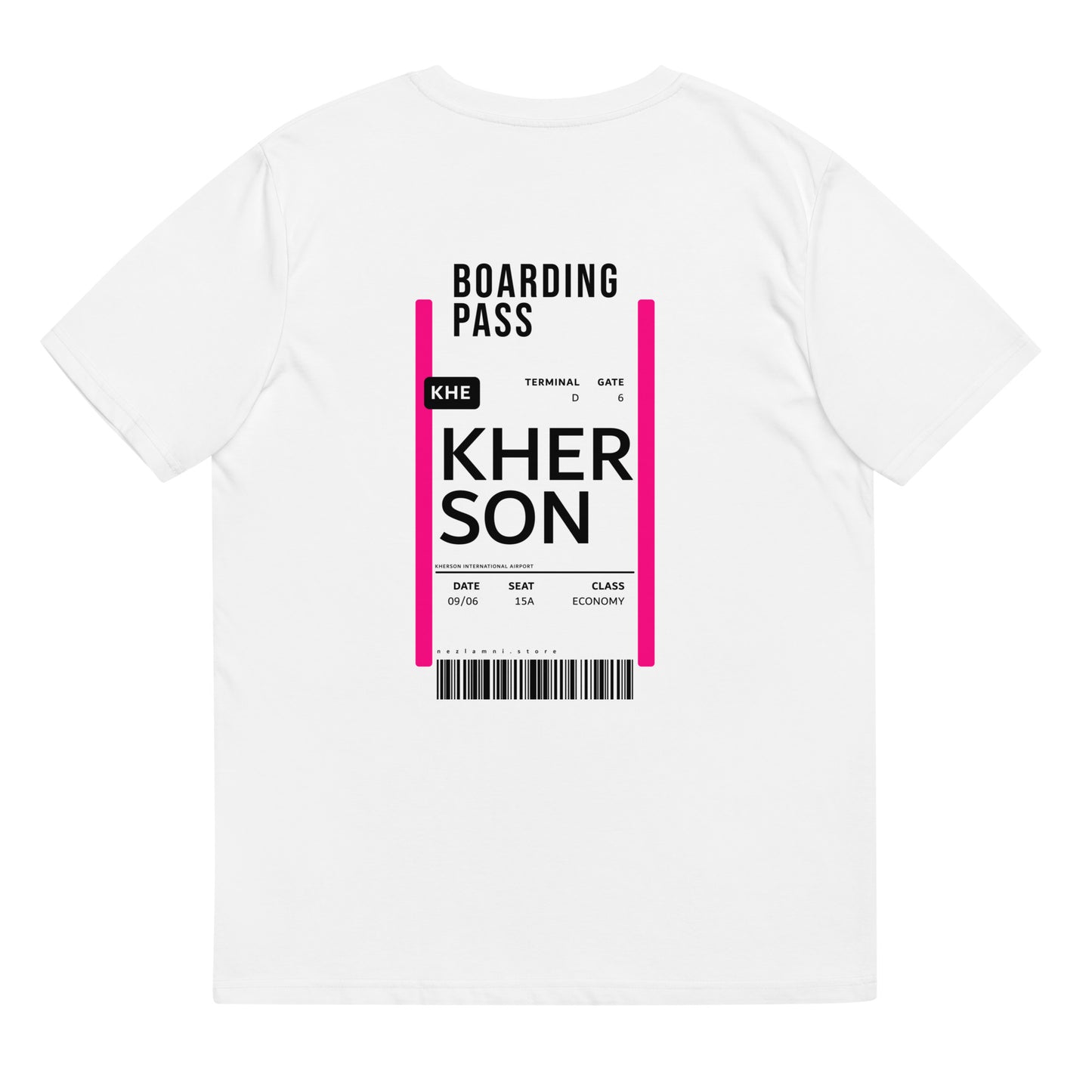 Boarding Pass Kherson unisex organic cotton t-shirt