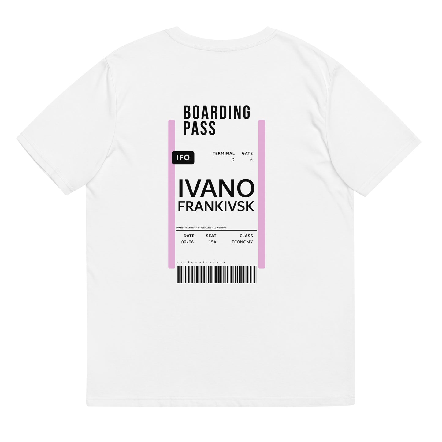 Boarding Pass Ivano-Frankivsk Unisex organic cotton t-shirt