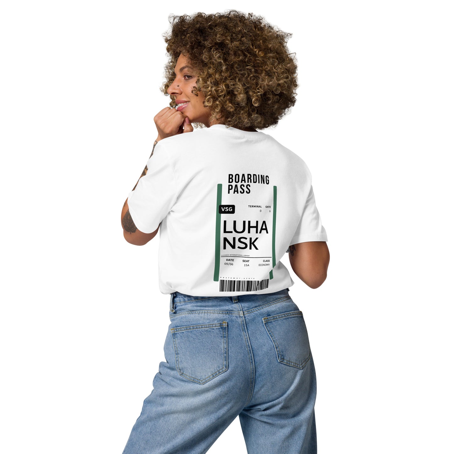 Boarding Pass Luhansk unisex organic cotton t-shirt