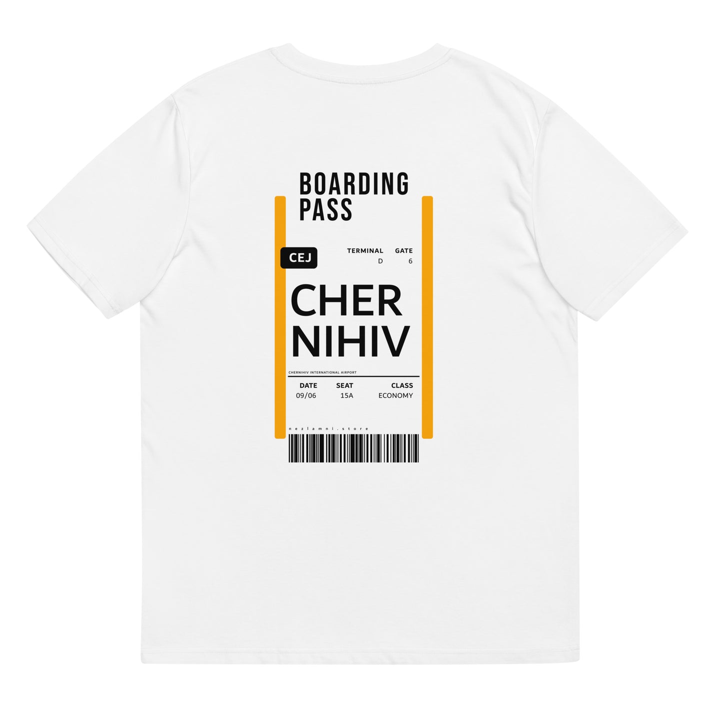 Boarding Pass Chernihiv unisex organic cotton t-shirt