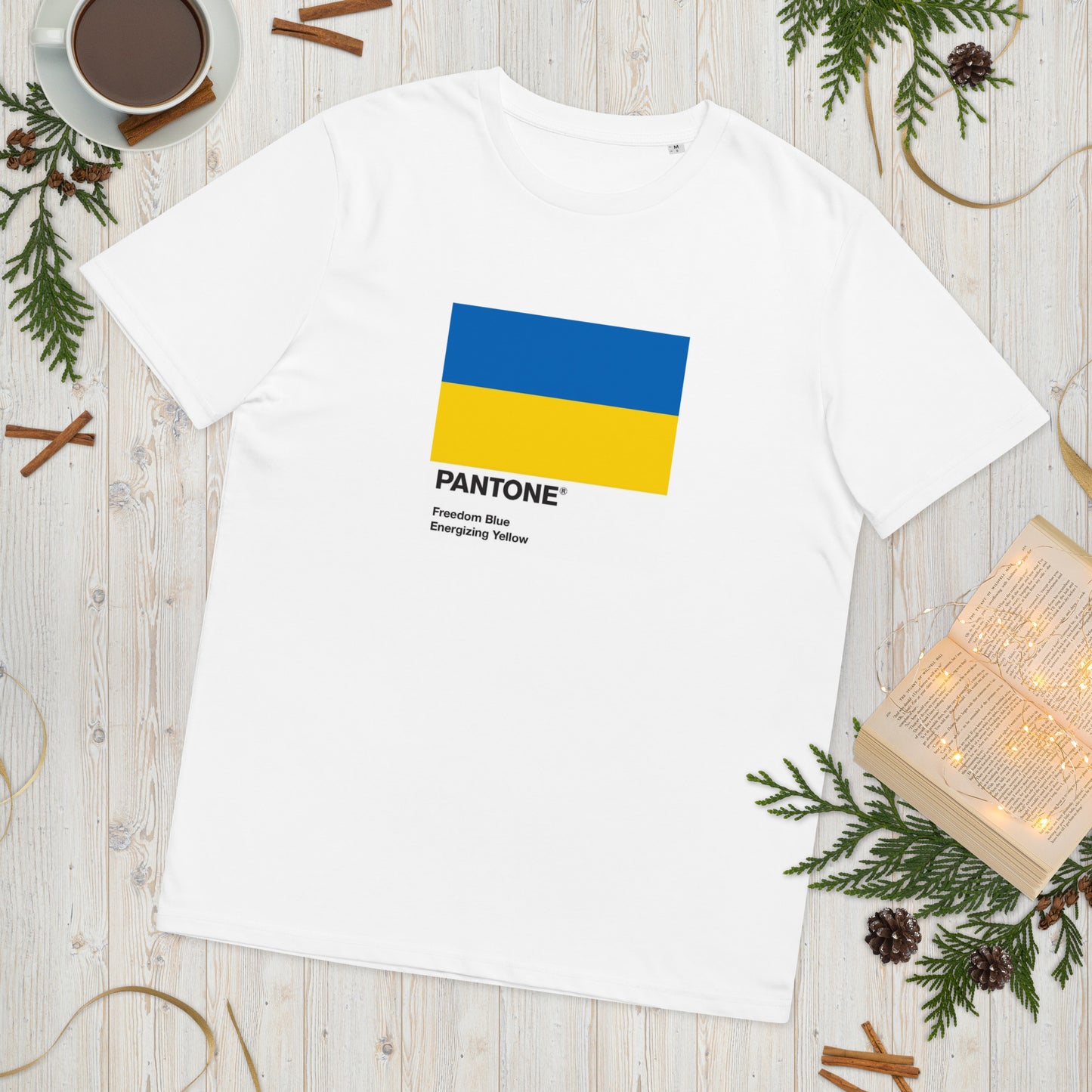 Ukrainian Pantone Flag Unisex organic printed cotton t-shirt in white