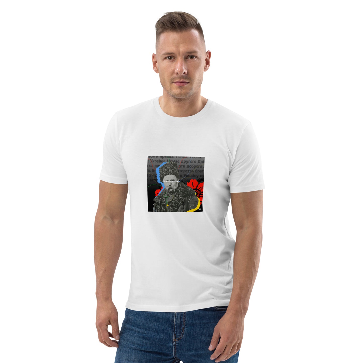 Shevchenko by @lvlup_anya unisex printed organic cotton t-shirt in white