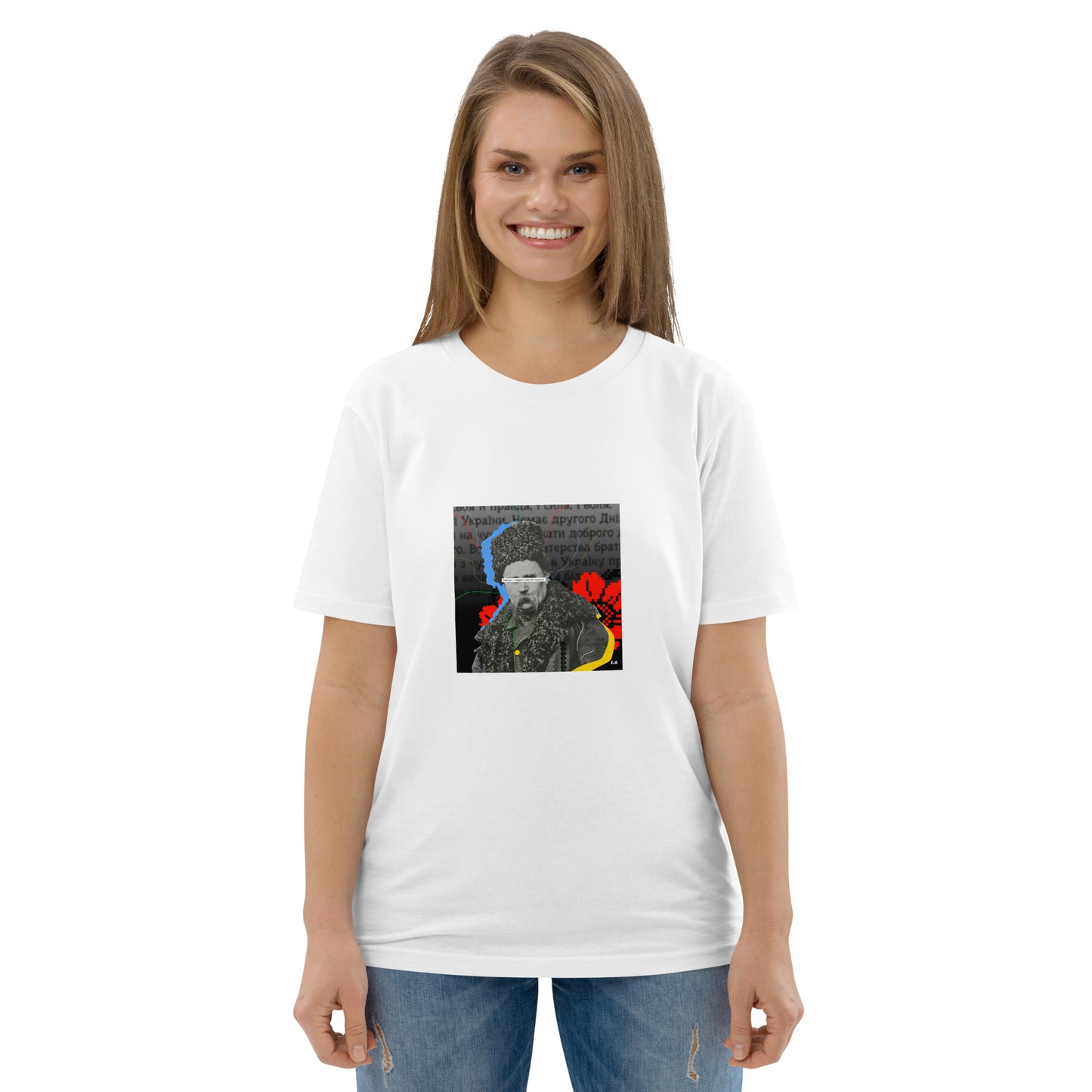 Shevchenko by @lvlup_anya unisex printed organic cotton t-shirt in white