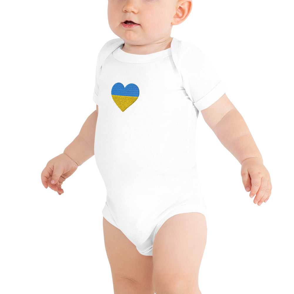 Ukrainian heart baby short sleeve one piece in white 3-24 months