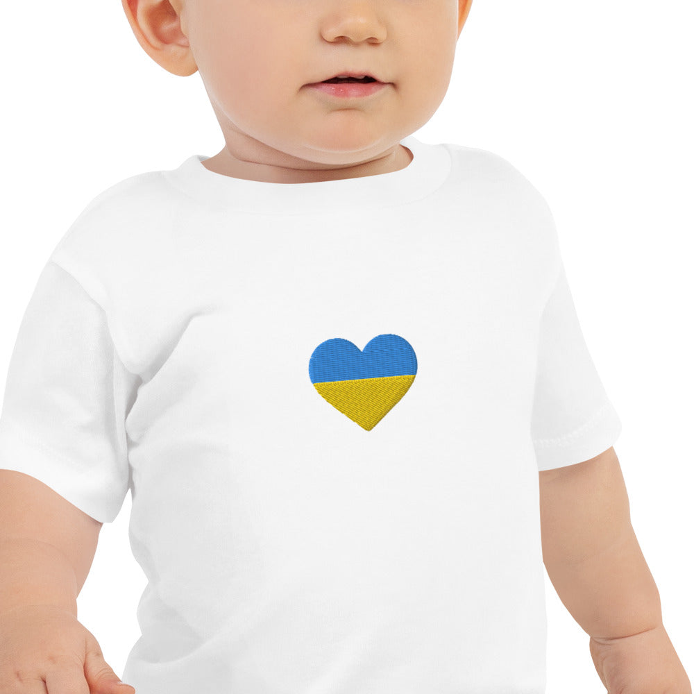 Ukrainian heart embroidered baby Jersey Short Sleeve Tee in white 6-24 months