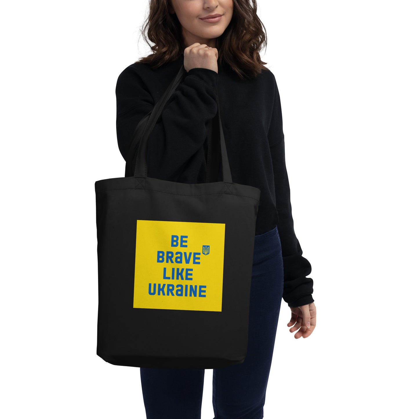 Be brave yellow Eco Tote Bag in black