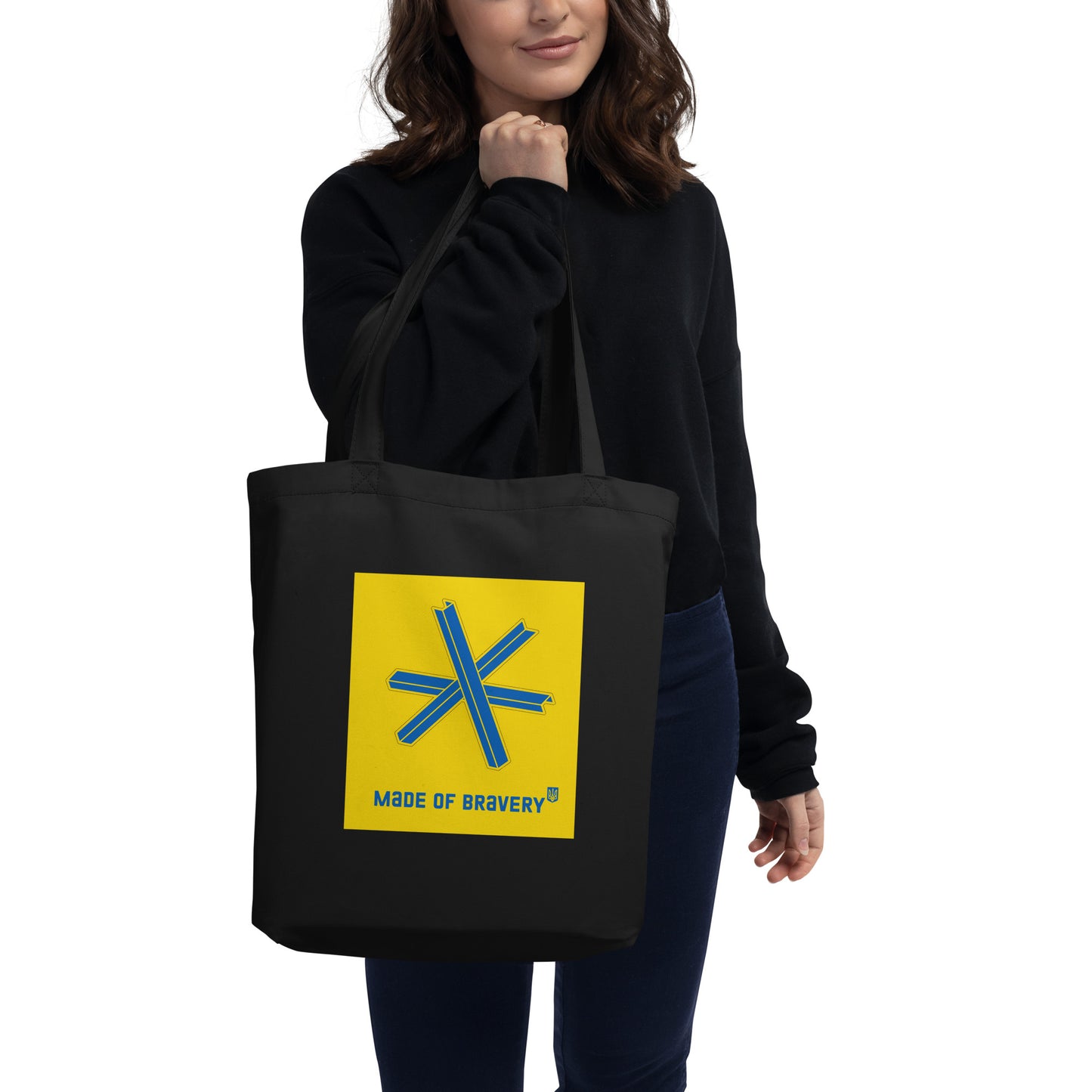 Made of bravery yellow Eco Tote Bag in black