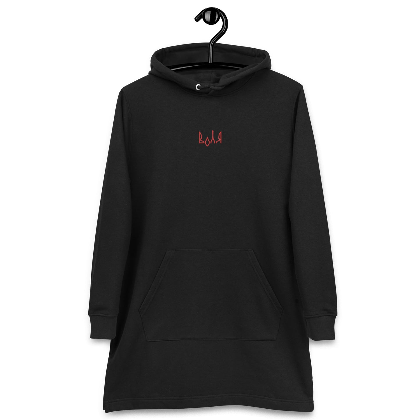 VOLYA Woman hoodie dress with embroidery in black