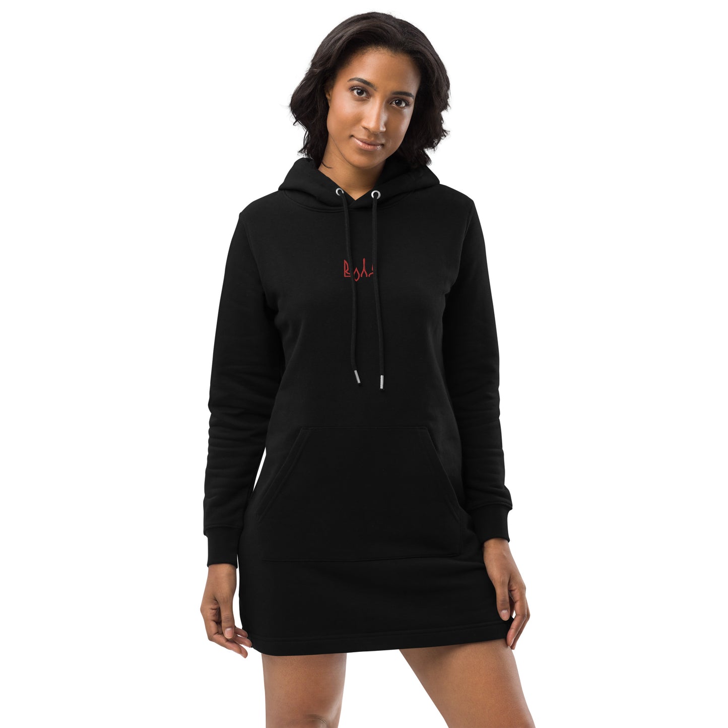 VOLYA Woman hoodie dress with embroidery in black