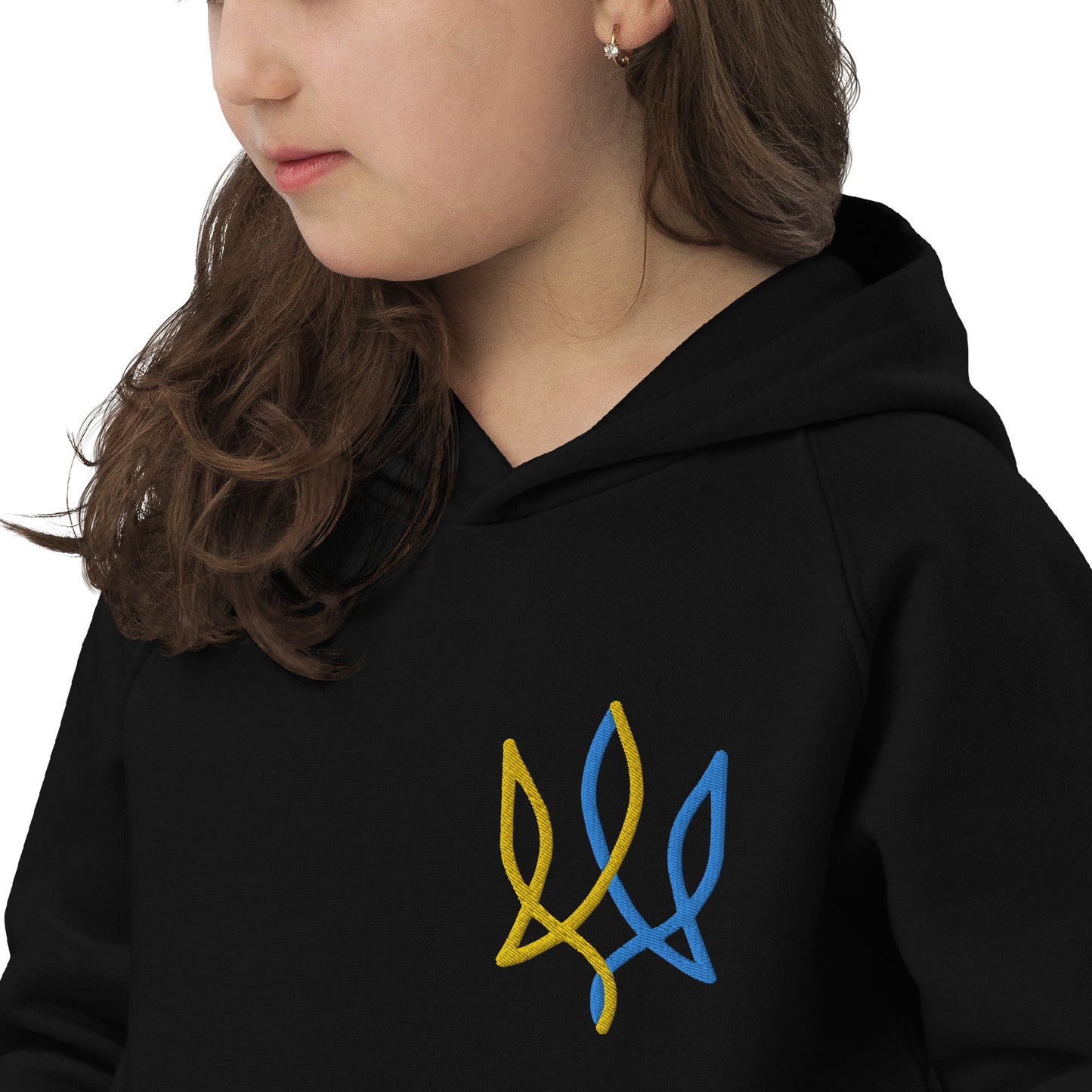 Kids eco hoodie with tryzub embroidery in color