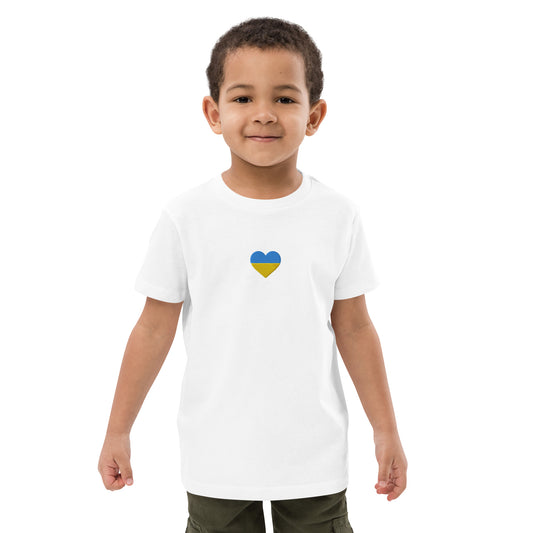 Ukrainian Heart organic cotton kids t-shirt in white 3-14 yrs