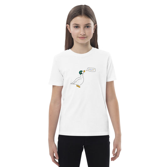 Goose the Fighter printed organic cotton kids t-shirt in white 3-14 yrs