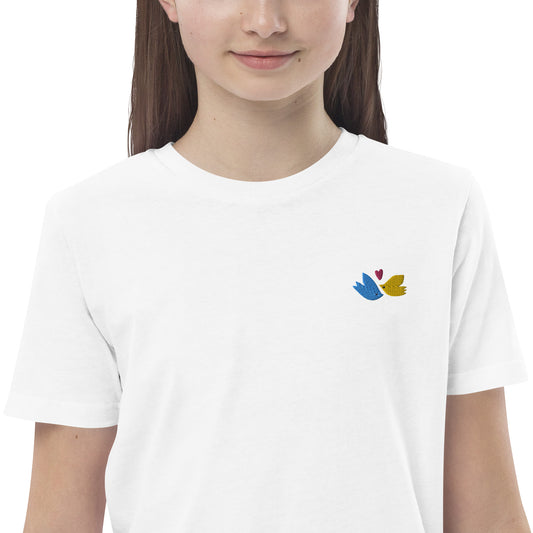 Birds organic embroidered cotton kids t-shirt in white 3-14 yrs