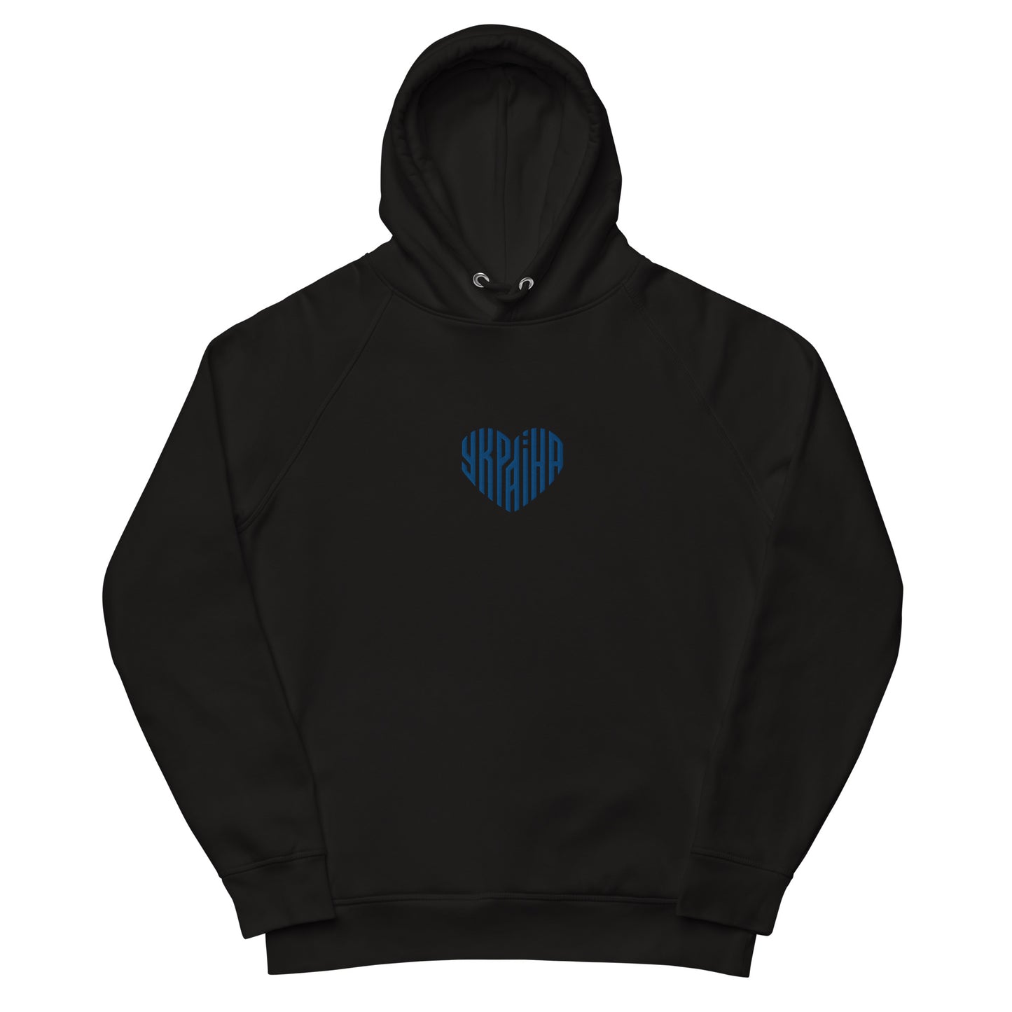 Heart Ukraine embroidered unisex pullover hoodie in black