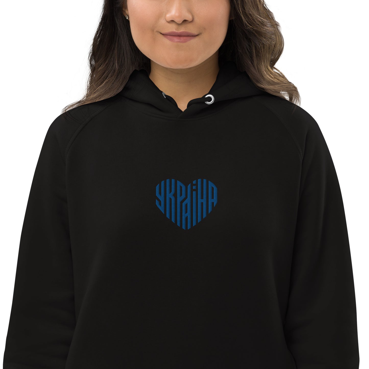 Heart Ukraine embroidered unisex pullover hoodie in black
