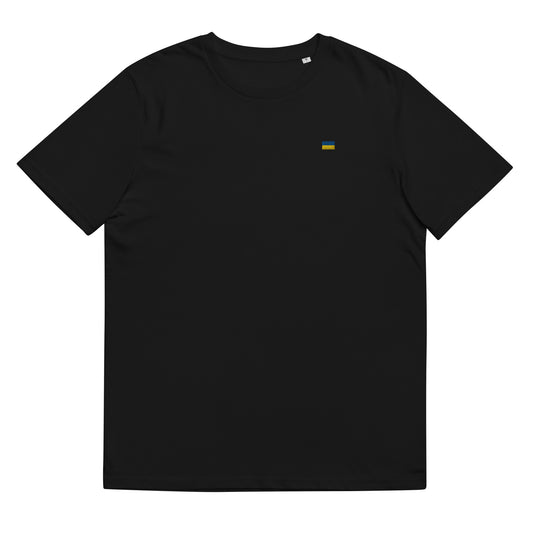 UA flag Unisex organic cotton t-shirt with minimalistic embroidery in black