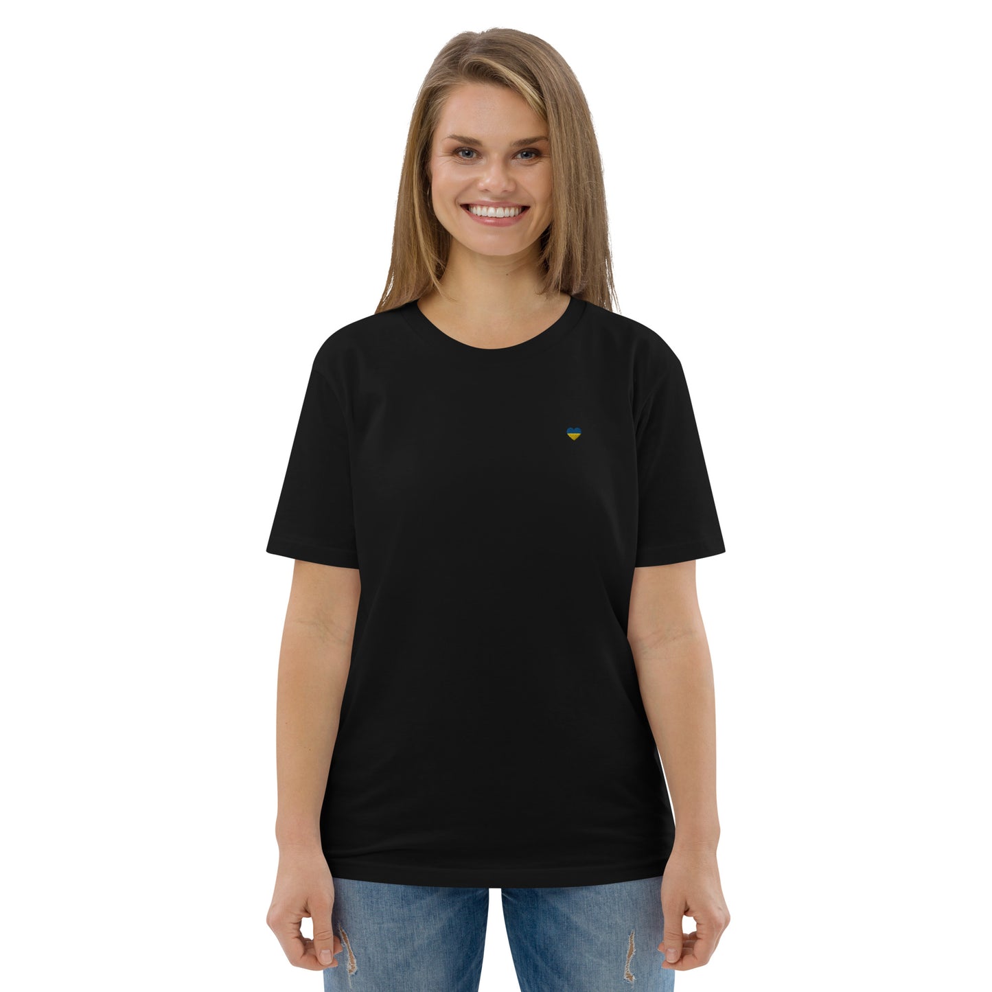 Heart Unisex organic cotton t-shirt with embroidery in black