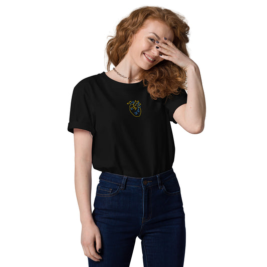 Heart lines unisex organic cotton t-shirt with embroidery in black