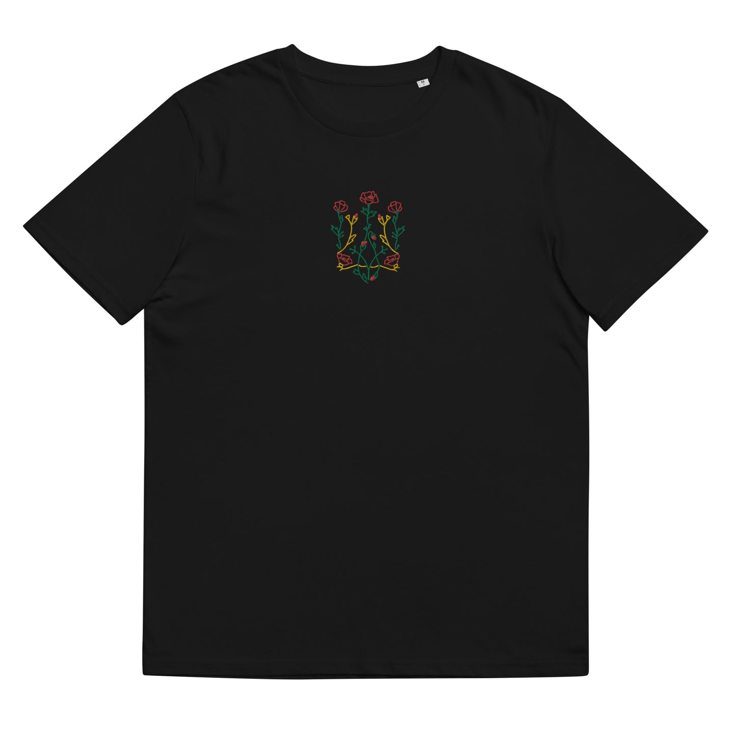 Flower Trident by @vanilin_decor embroidered unisex organic cotton t-shirt in black