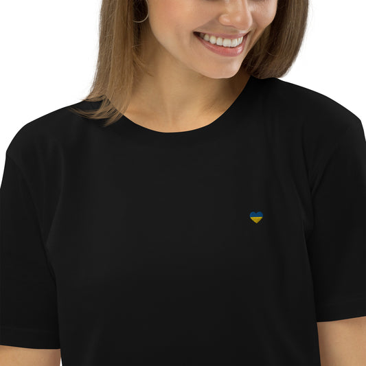 Heart Unisex organic cotton t-shirt with embroidery in black