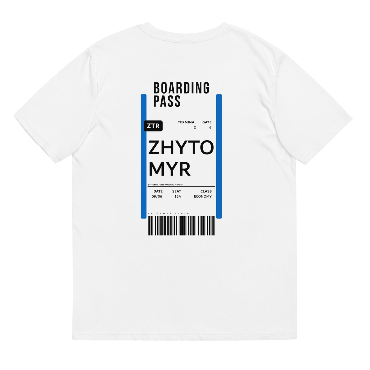 Boarding Pass Zhytomyr unisex organic cotton t-shirt