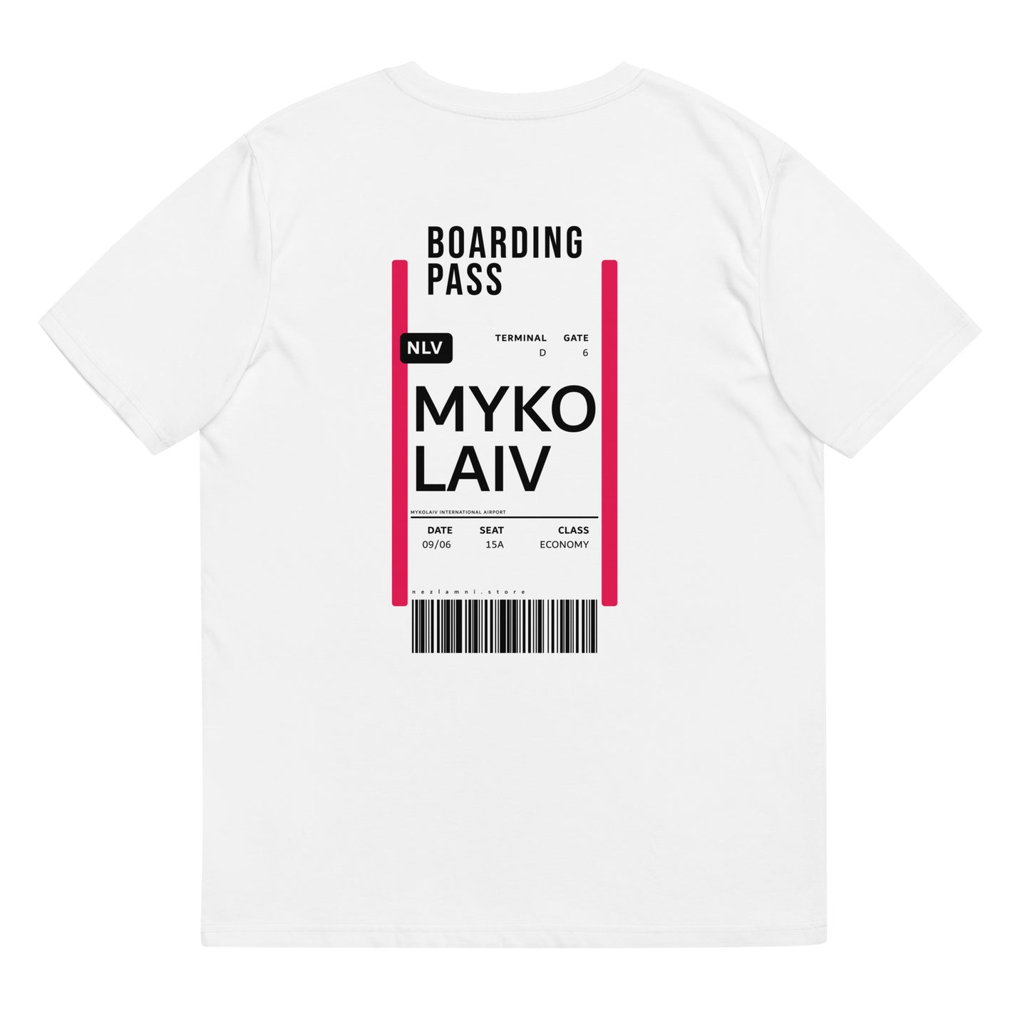 Boarding Pass Mykolaiv unisex organic cotton t-shirt