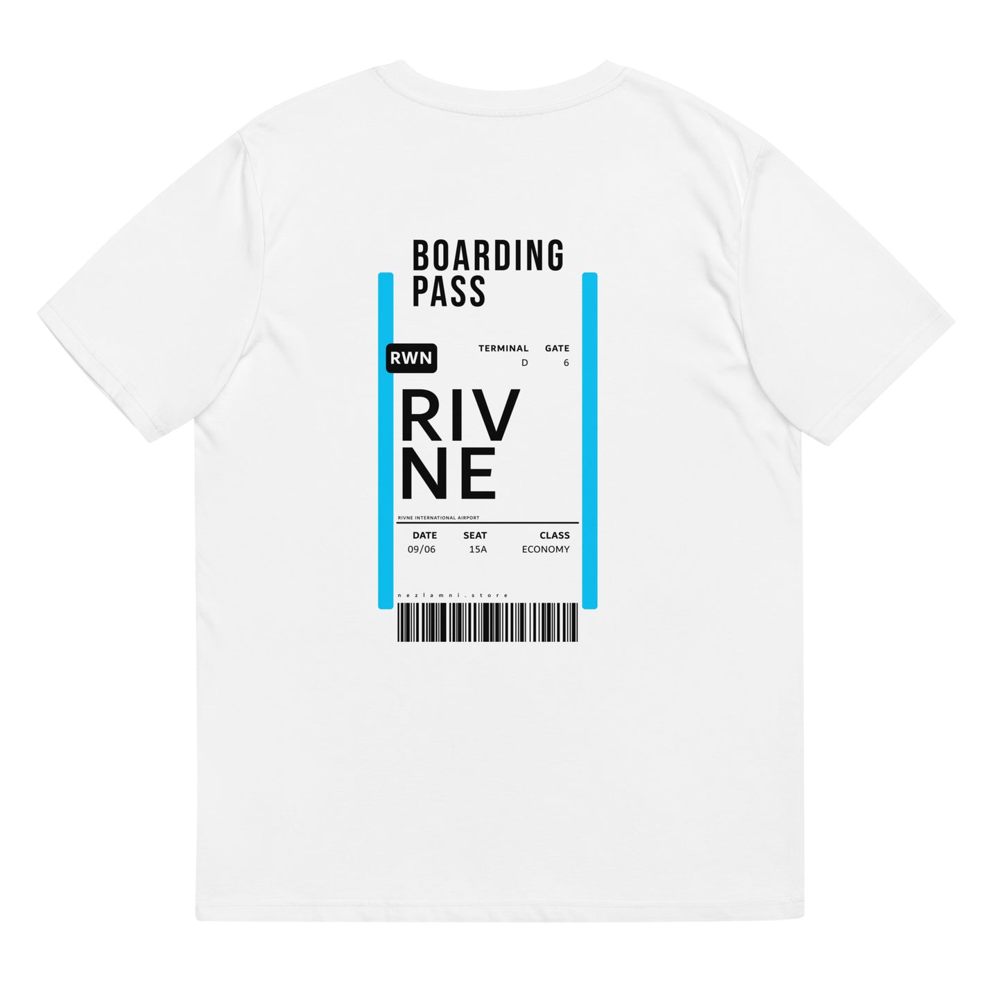 Boarding Pass Rivne unisex organic cotton t-shirt