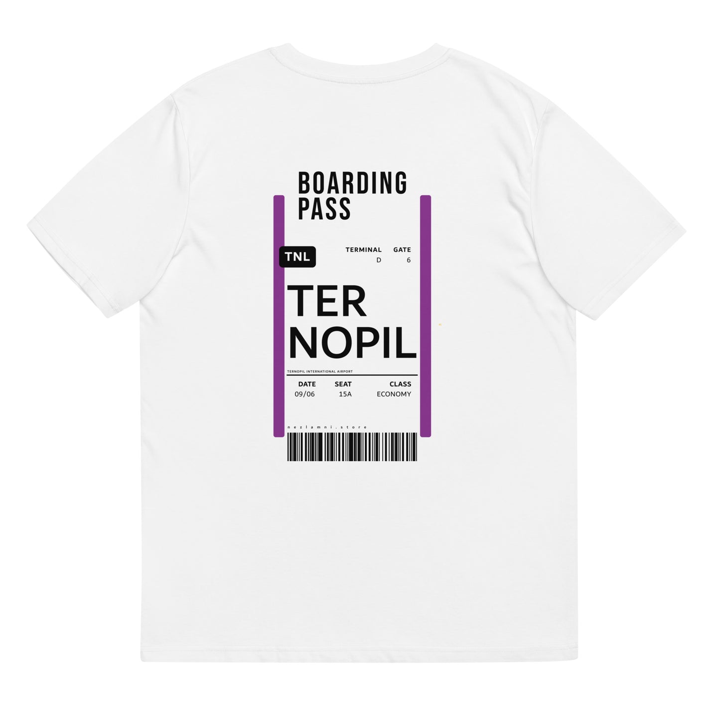 Boarding Pass Ternopil unisex organic cotton t-shirt