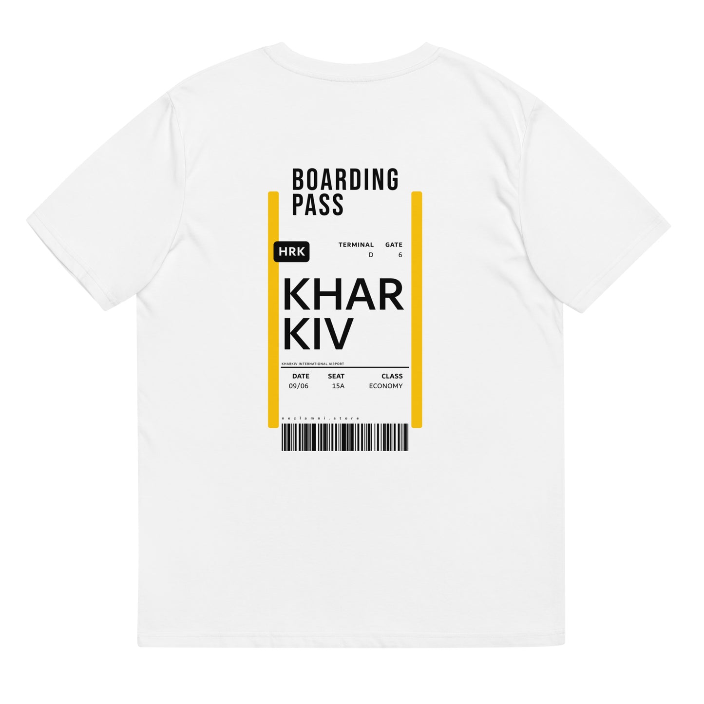 Boarding Pass Kharkiv unisex organic cotton t-shirt