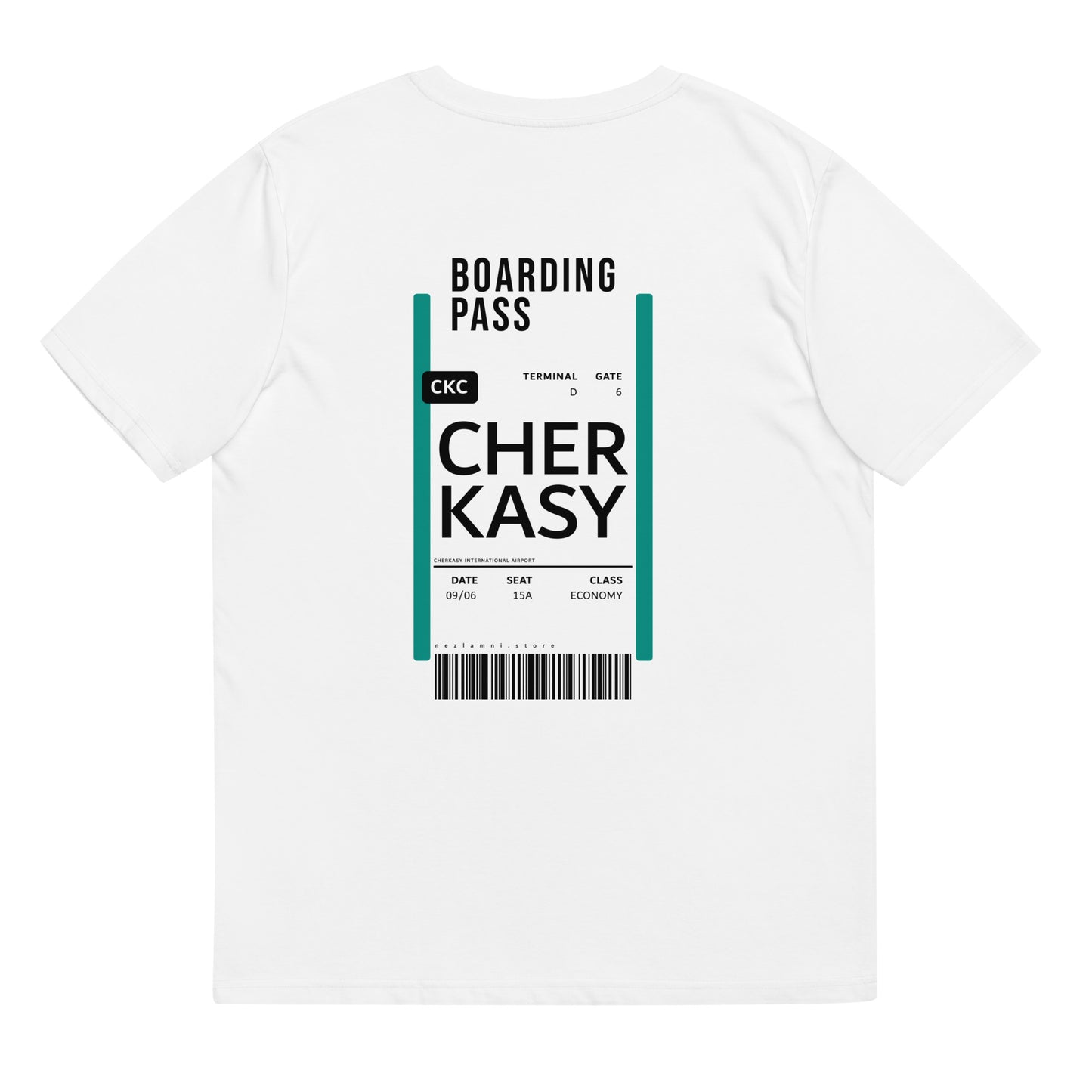 Boarding Pass Cherkasy unisex organic cotton t-shirt