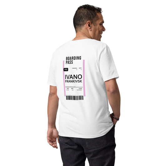 Boarding Pass Ivano-Frankivsk Unisex organic cotton t-shirt