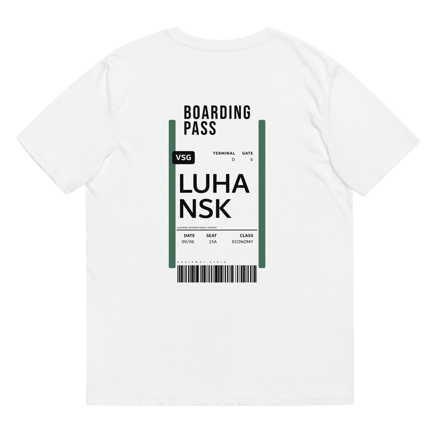 Boarding Pass Luhansk unisex organic cotton t-shirt