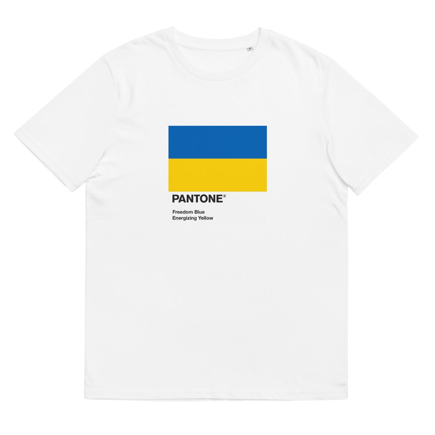 Ukrainian Pantone Flag Unisex organic printed cotton t-shirt in white